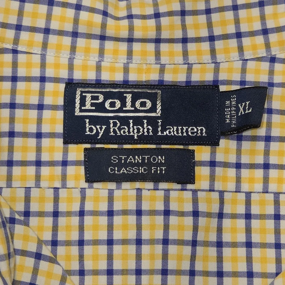 Vintage Polo Ralph Lauren Button Shirt Men's XL Yellow Blue Plaid 90s Preppy